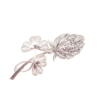 925 Sterling Silver Vintage Germany Floral Filigree Pin Brooch
