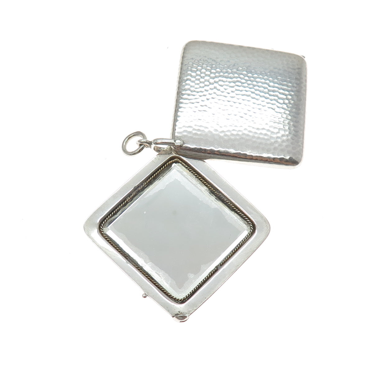 800 Silver Antique Art Deco European Hammered Slide Locket Chatelaine Pendant