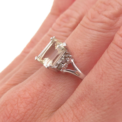 925 Sterling Silver Real Citrine & Smoky Quartz Ring Size 9.75