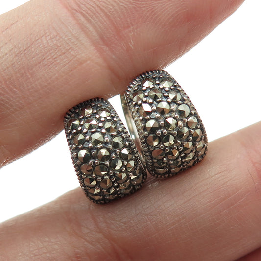 MARC 925 Sterling Silver Vintage Real Marcasite Gemstone Huggie Earrings