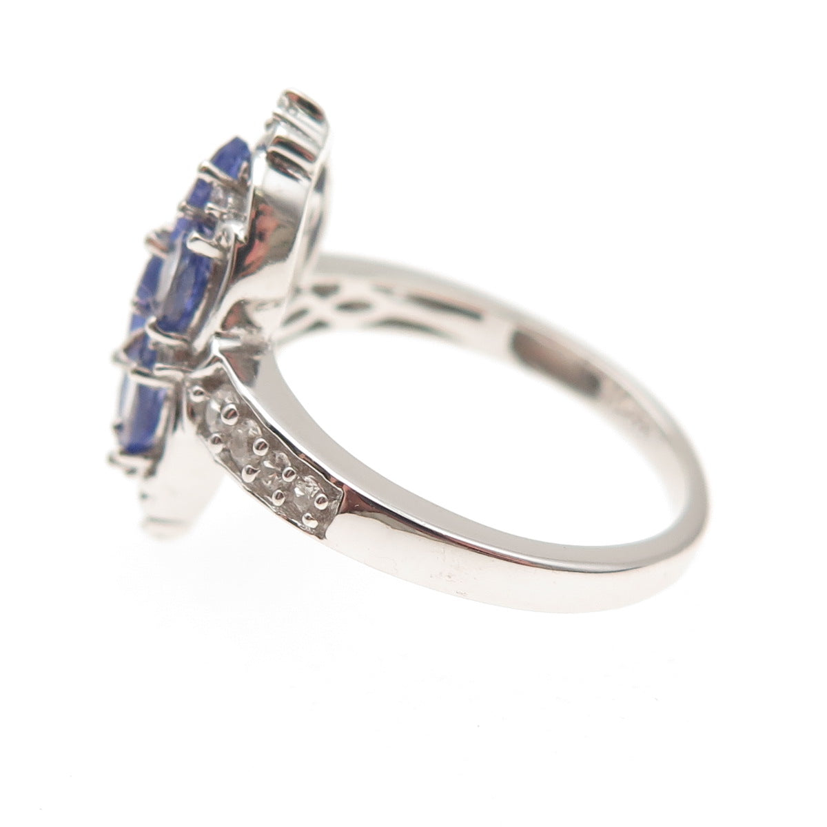 Chuck Clemency 925 Sterling Silver Real Tanzanite & White Topaz Ring Size 8