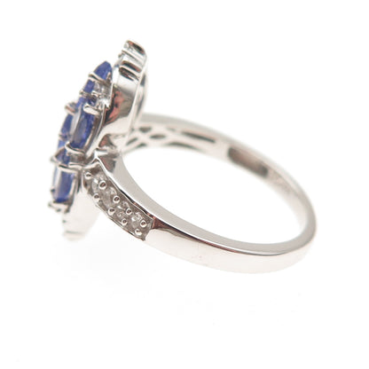Chuck Clemency 925 Sterling Silver Real Tanzanite & White Topaz Ring Size 8