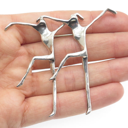 925 Sterling Silver Vintage Gemini Zodiac Sign Modernist Two Dancers Pin Brooch