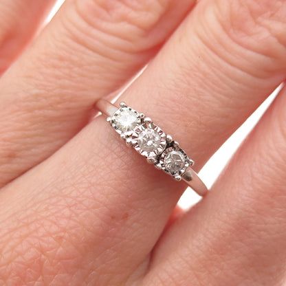 KRN Kiran 925 Sterling Silver Real Round-Cut Diamond Engagement Ring Size 7