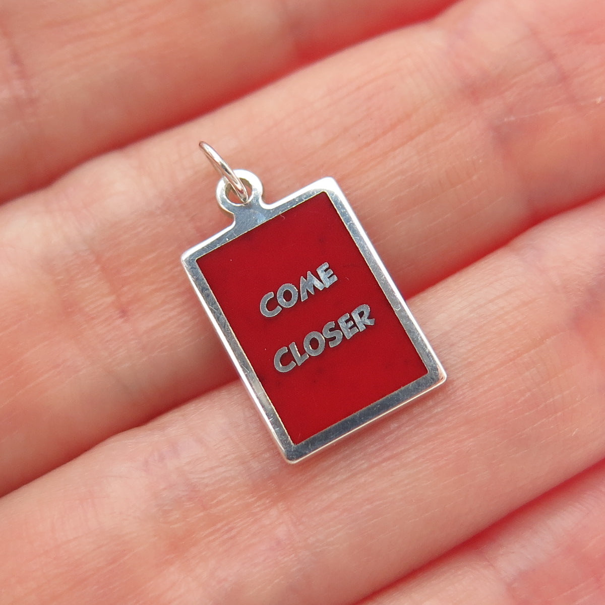 925 Sterling Silver Red Enamel Come Closer Minimalist Charm Pendant
