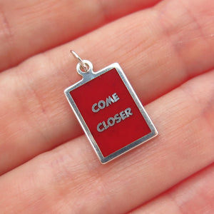 925 Sterling Silver Red Enamel Come Closer Minimalist Charm Pendant