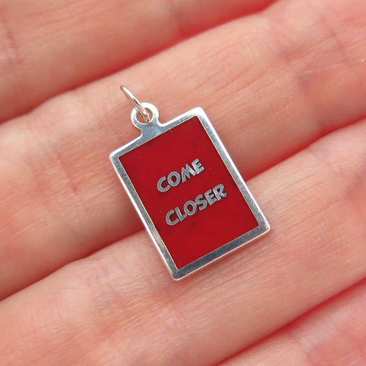 925 Sterling Silver Red Enamel Come Closer Minimalist Charm Pendant