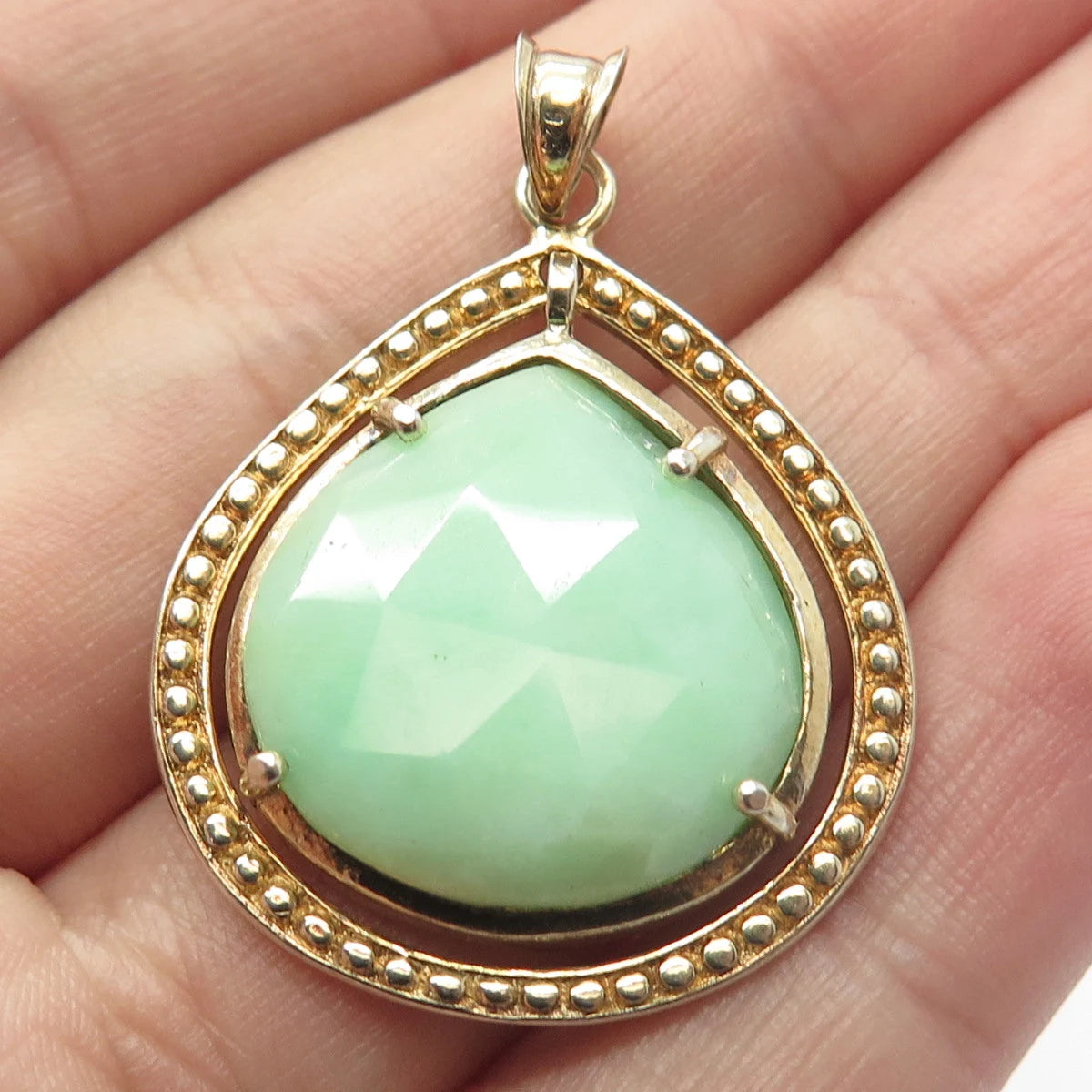 925 Sterling Silver Vintage Cleets Real Jade Gemstone Pendant