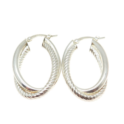 JCM Jacmel Mauritius Sterling Silver Vintage Diamond-Cut Crossover Hoop Earrings