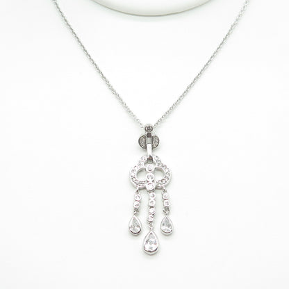 925 Sterling Silver Pear & Round-Cut C Z Chandelier Cable Chain Necklace 15"