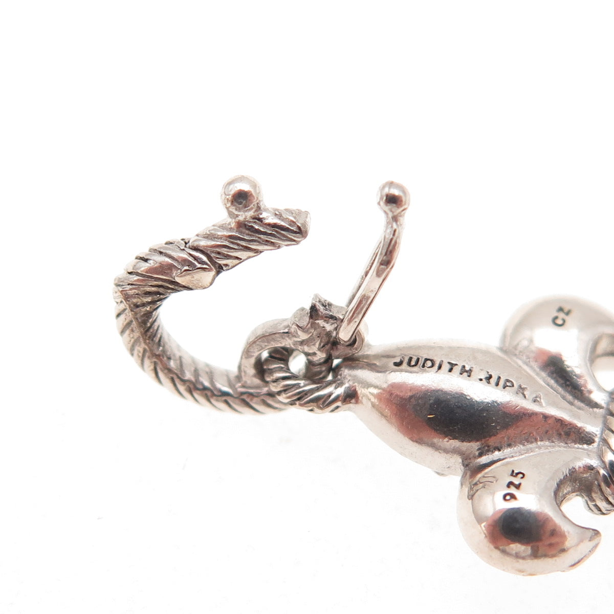 Judith Ripka 925 Sterling Silver Round-Cut C Z Fleur de Lis Charm Pendant