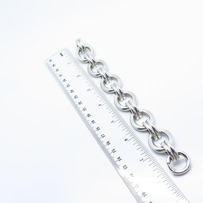 925 Sterling Silver Vintage Modernist Rolo Link Bracelet 7.25"