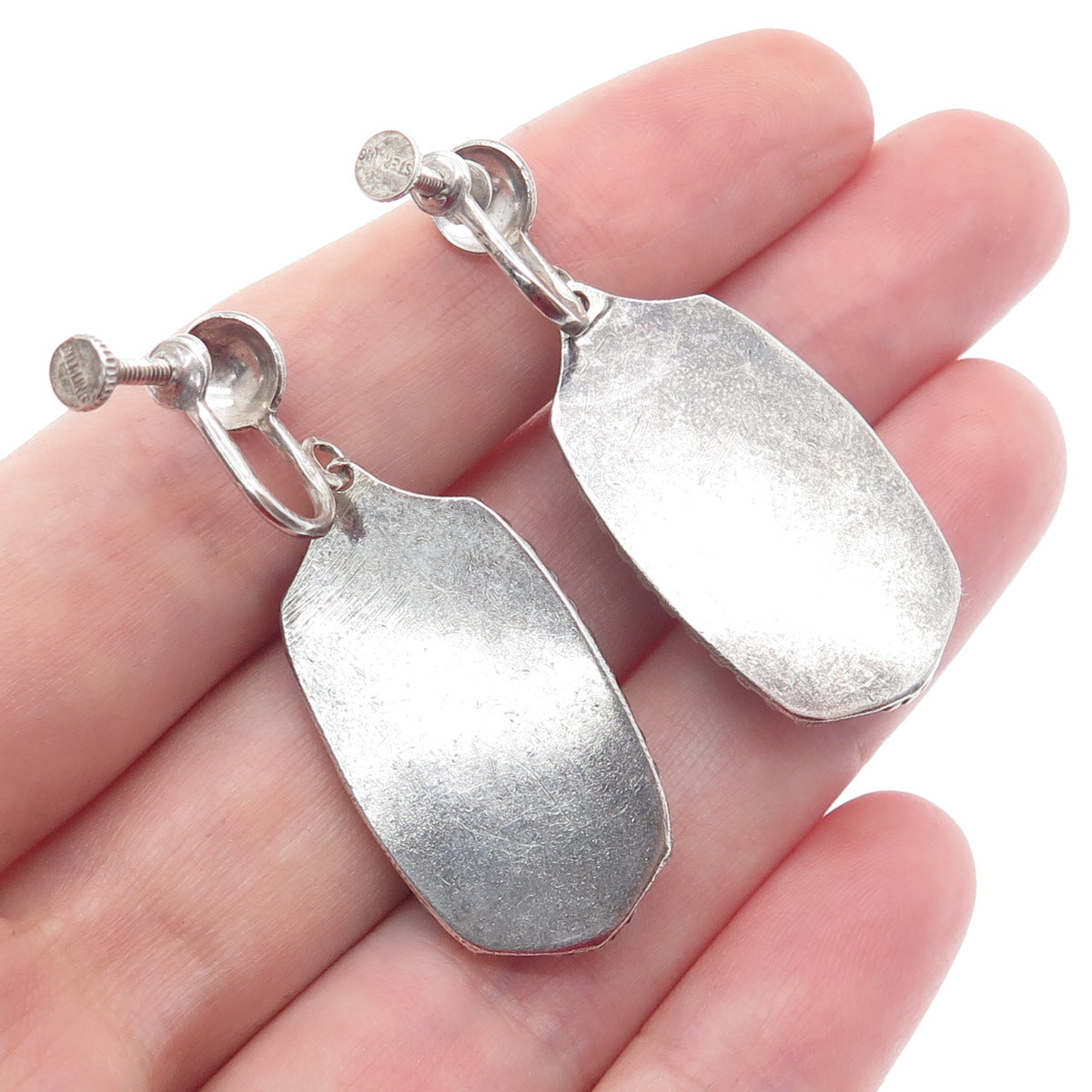 Old Pawn 925 Sterling Silver Vintage Southwestern Real Agate Dangle Earrings