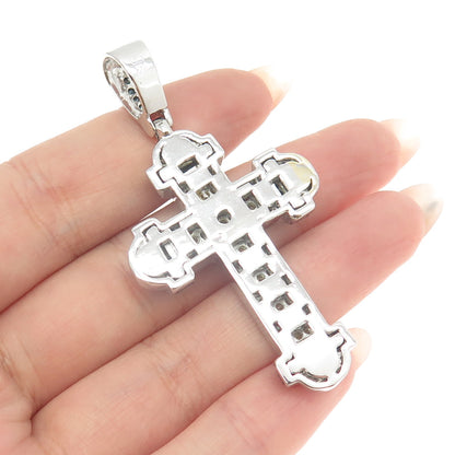 925 Sterling Silver Round-Cut Canary & Black C Z Cross Pendant