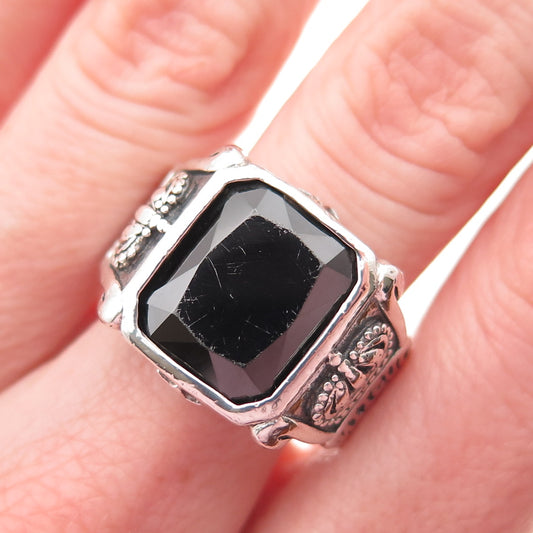 JUSTIN DAVIS 925 Sterling Silver Vintage Real Hematite Oxidized Ring Size 11.5