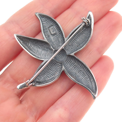 925 Sterling Silver Vintage Modernist Flower Oxidized Pin Brooch