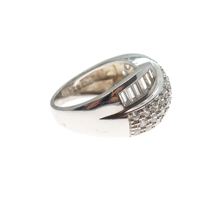 ROSS SIMONS Sterling Silver Emerald & Round-Cut C Z Crisscross Ring Size 7.25