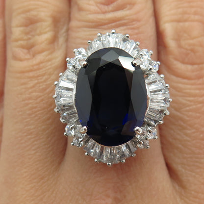 JOLIE GABOR 925 Sterling Silver Lab-Created Sapphire & Multi-C Z Ring Size 7