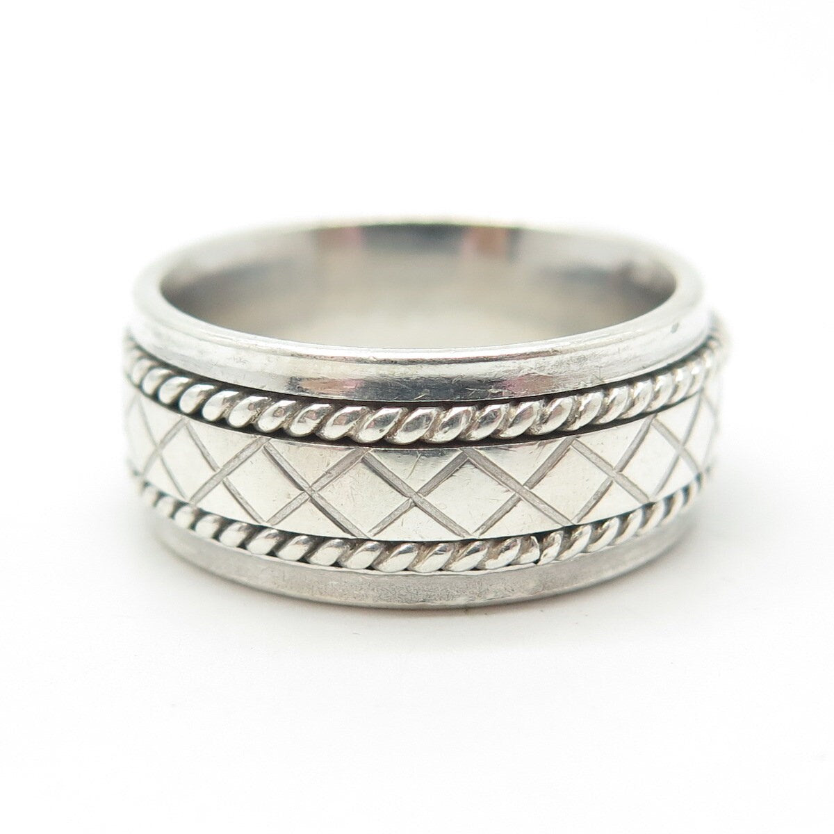 925 Sterling Silver Vintage DGS Turkey Hand Braided Wedding Band Ring Size 8.25