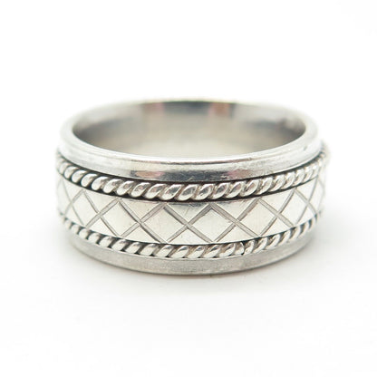 925 Sterling Silver Vintage DGS Turkey Hand Braided Wedding Band Ring Size 8.25