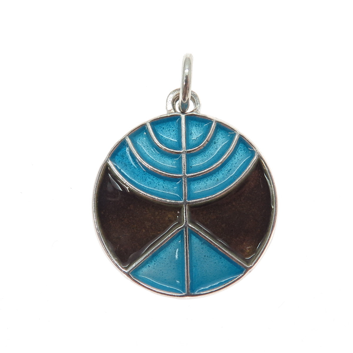 925 Sterling Silver Vintage Enamel Menorah Judaica Charm Pendant