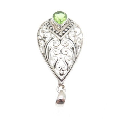 925 Sterling Silver Vintage GDS Real Pear-Cut Peridot Teardrop Ornate Pendant