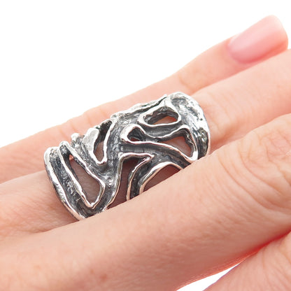 925 Sterling Silver Vintage Modernist Oxidized Ring Size 5.25