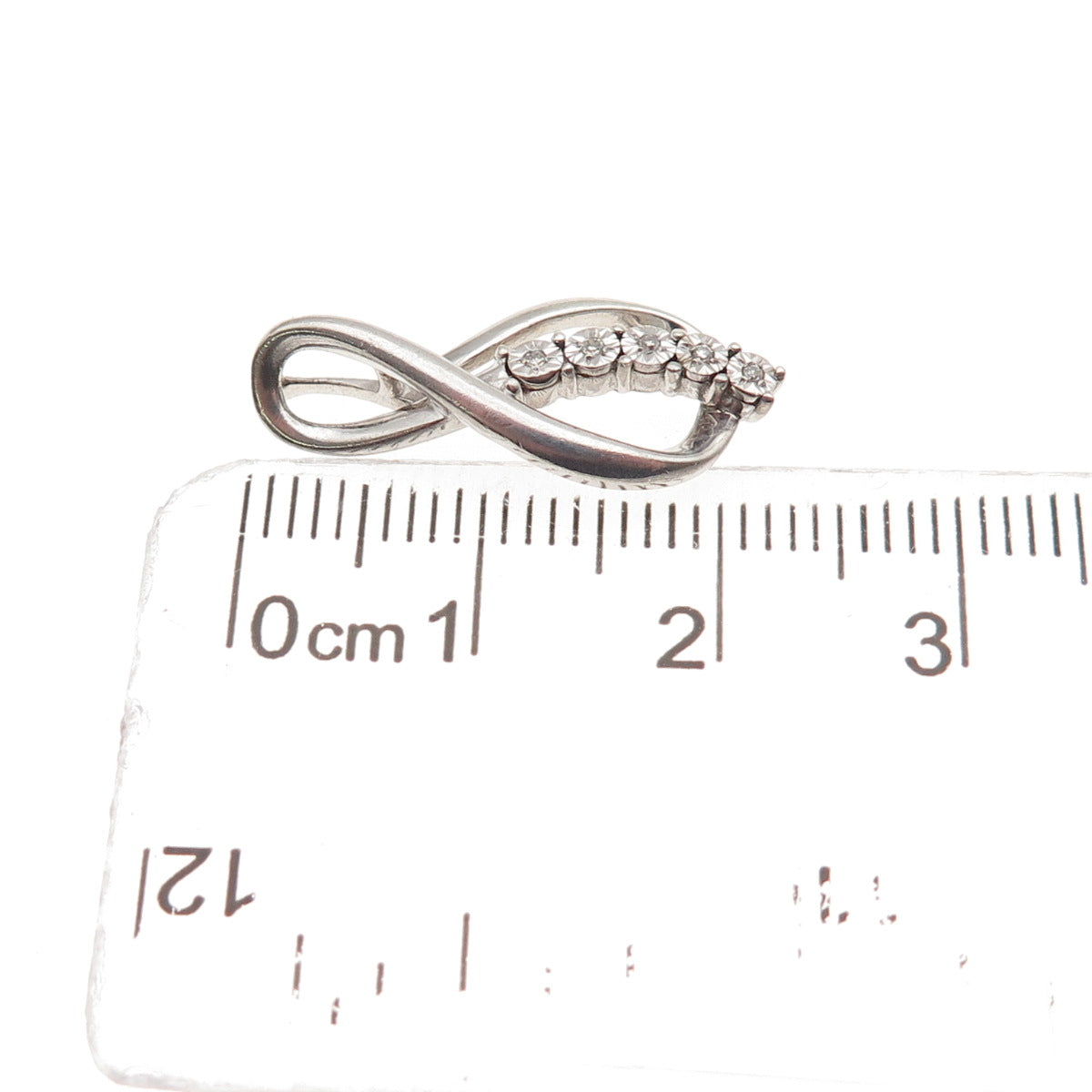 925 Sterling Silver Real Round-Cut Diamond Infinity Charm Pendant