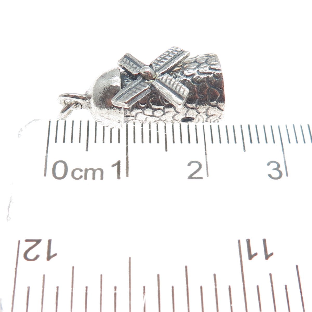 925 Sterling Silver Antique Art Deco Windmill Minimalist 3D Charm Pendant
