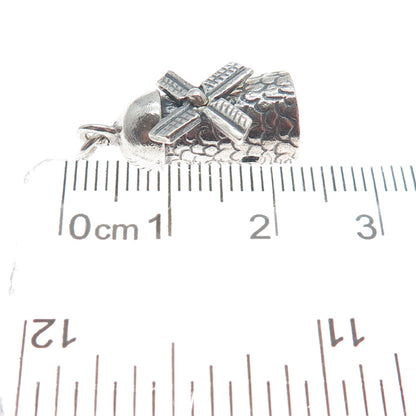 925 Sterling Silver Antique Art Deco Windmill Minimalist 3D Charm Pendant