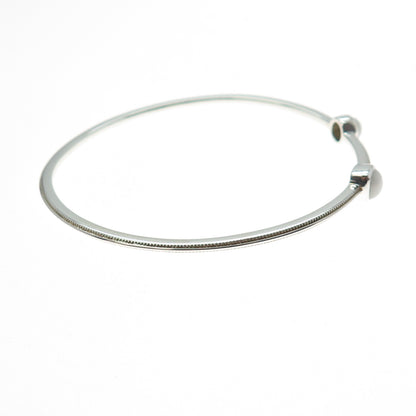 925 Sterling Silver Real Round & Cushion-Cut White Jade Bangle Bracelet 7.5"