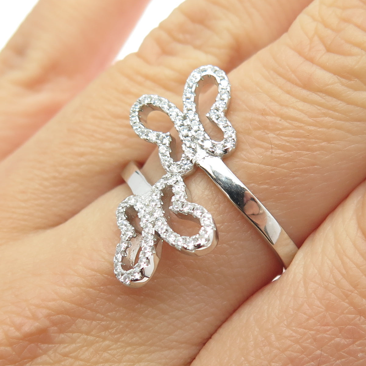 925 Sterling Silver Pave C Z Couple of Butterflies Ring Size 9.25