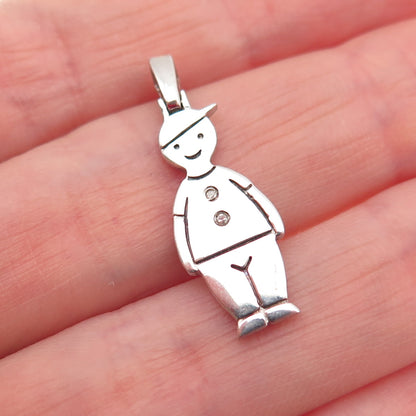 925 Sterling Silver Real Round-Cut Diamond Boy Charm Pendant