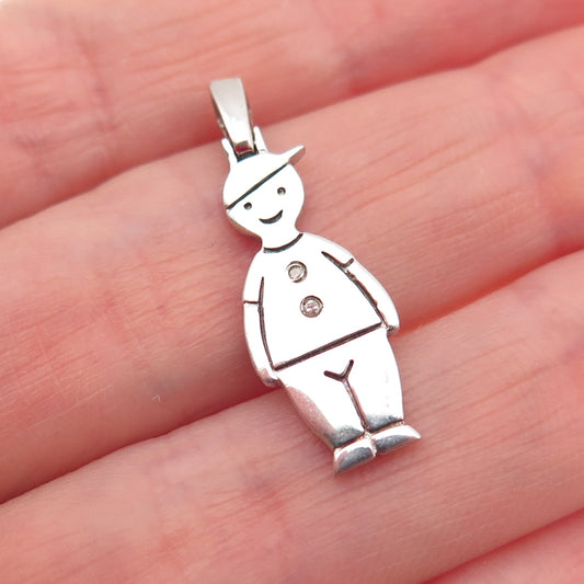 925 Sterling Silver Real Round-Cut Diamond Boy Charm Pendant