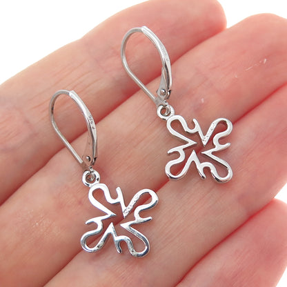 SAI 925 Sterling Silver Modernist Flower Dangle Earrings