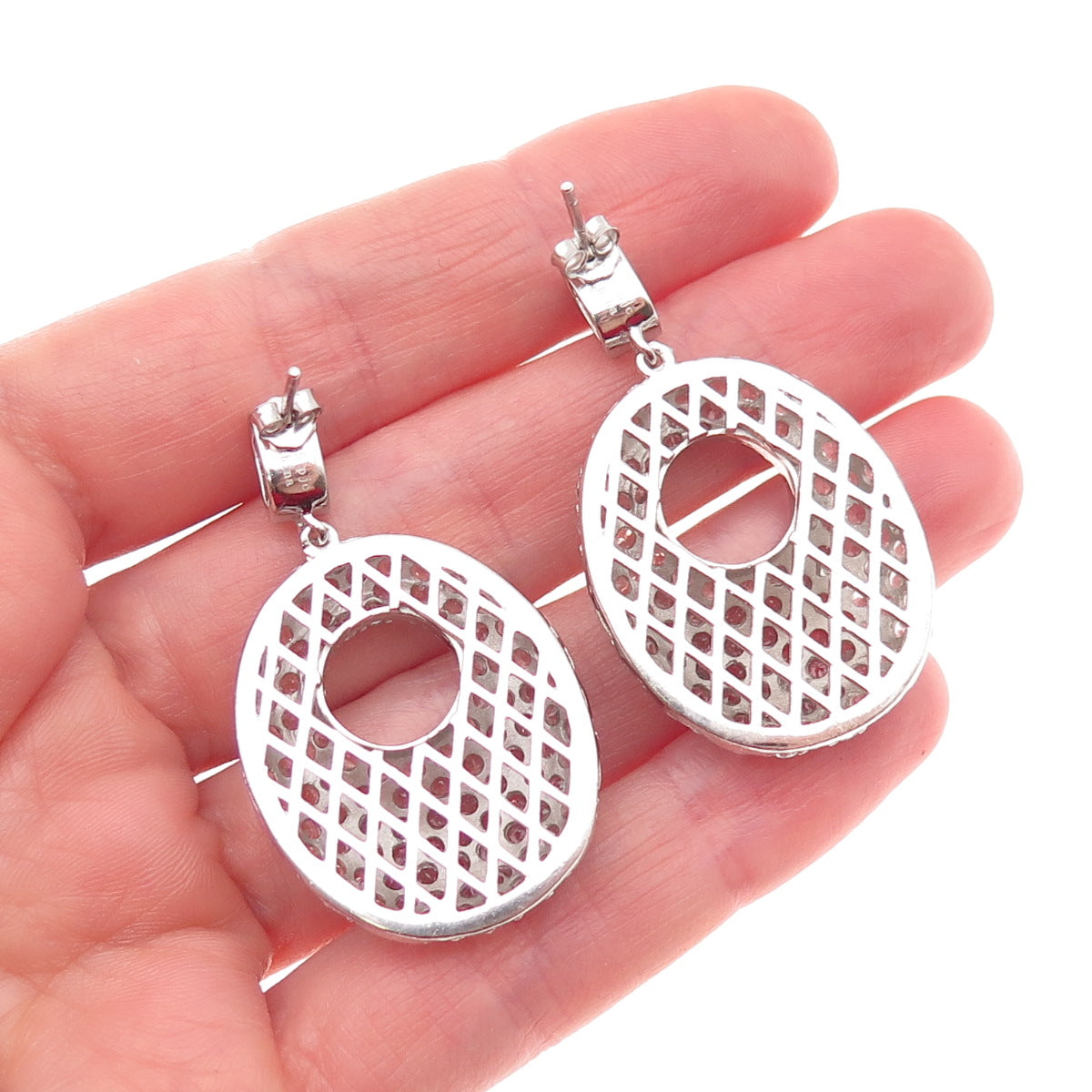 925 Sterling Silver Real Round-Cut White Topaz Crescent Dangle Earrings