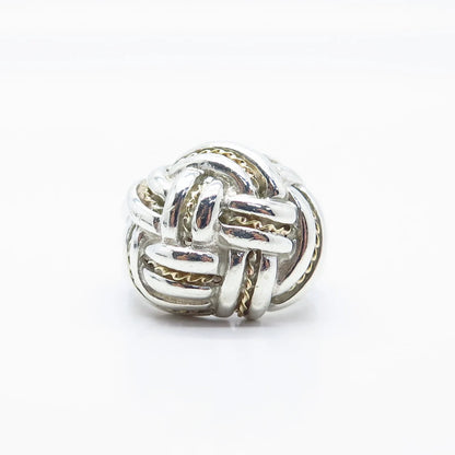 925 Sterling Silver / 14K Gold Vintage Knot Ribbed Ring Size 7.25
