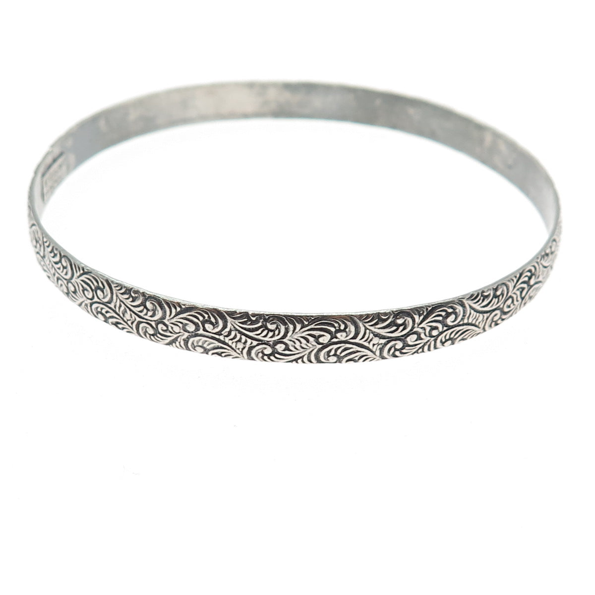 MICHELE 925 Sterling Silver Antique Art Deco Floral Scroll Bangle Bracelet 8"