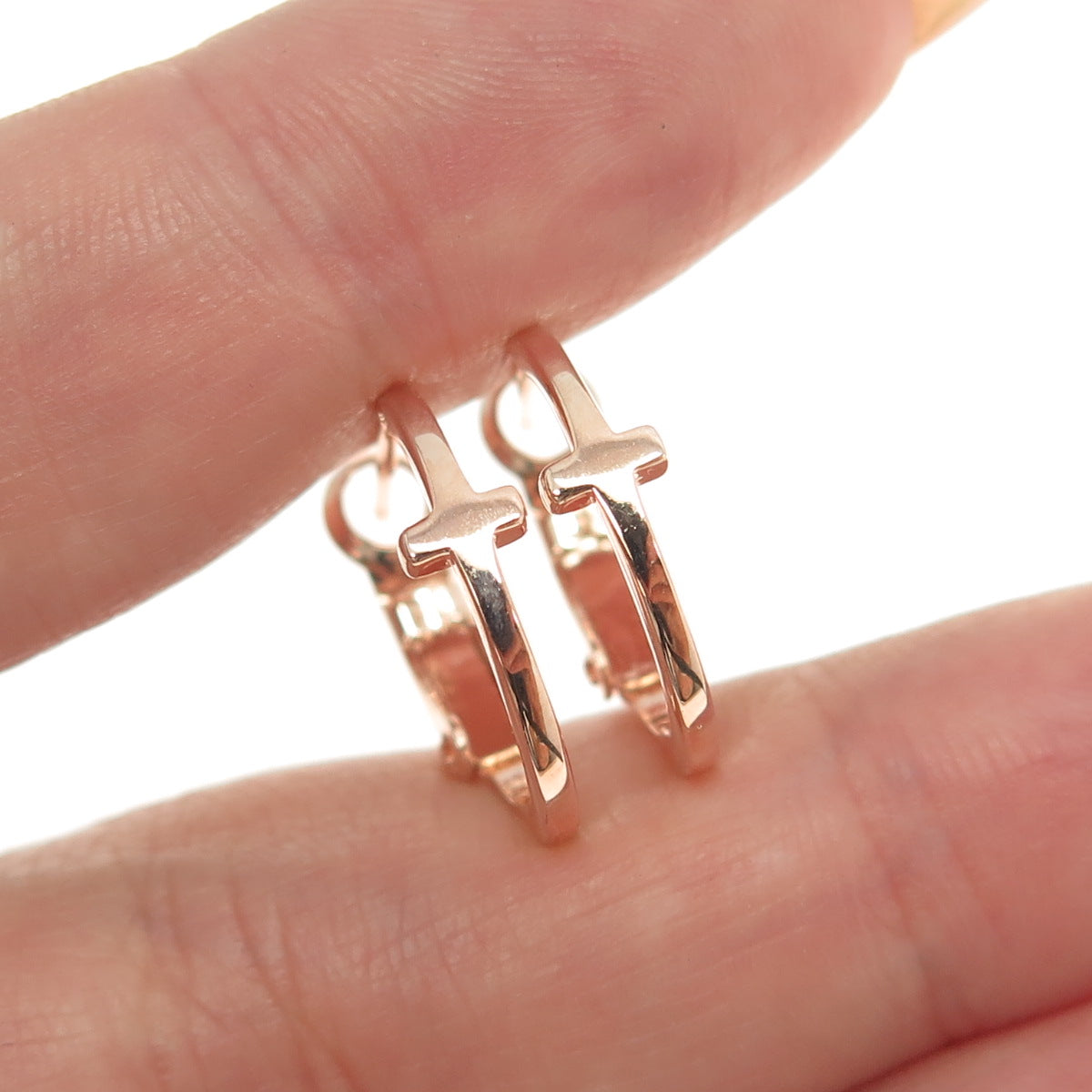 925 Sterling Silver Rose Gold Plated Cross Hoop Earrings