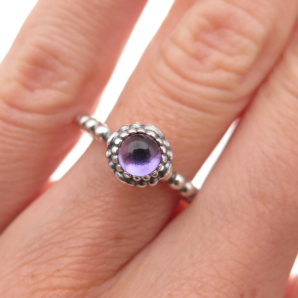 Pandora Sterling Silver Real Amethyst February Birthday Blooms Ring Size 5.25