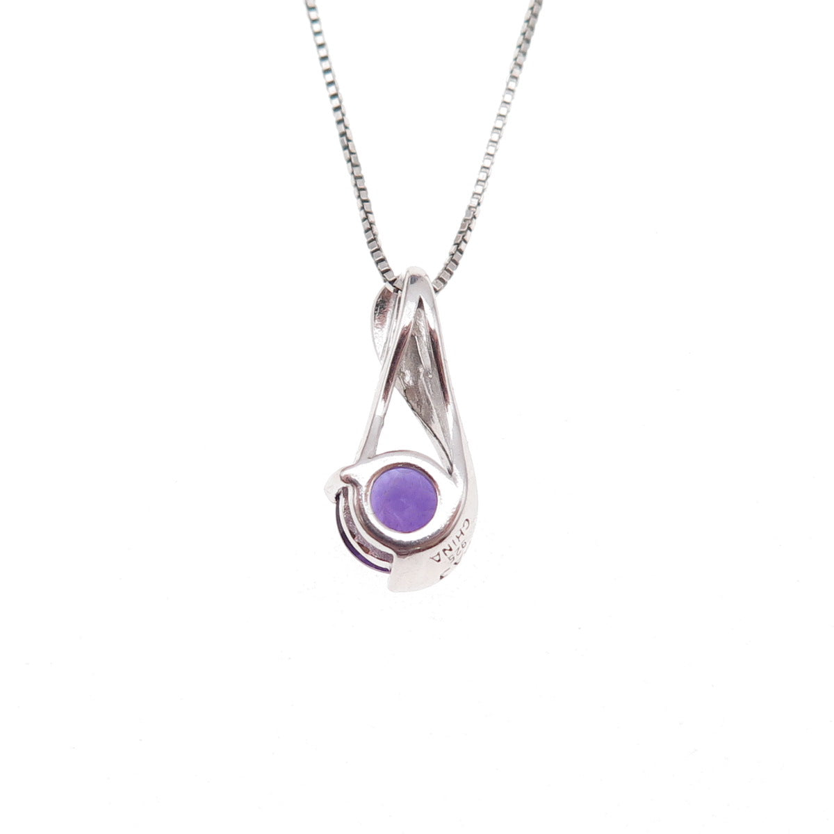 925 Sterling Silver Real Round-Cut Amethyst Box Chain Necklace 18"