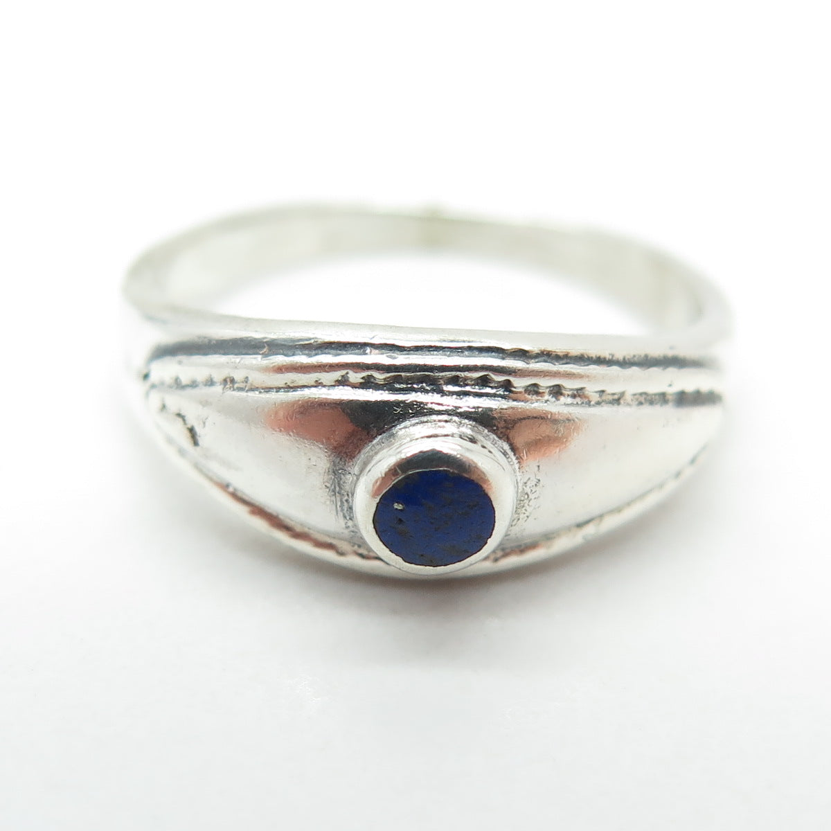 925 Sterling Silver Vintage Real Lapis Lazuli Eye Ring Size 7