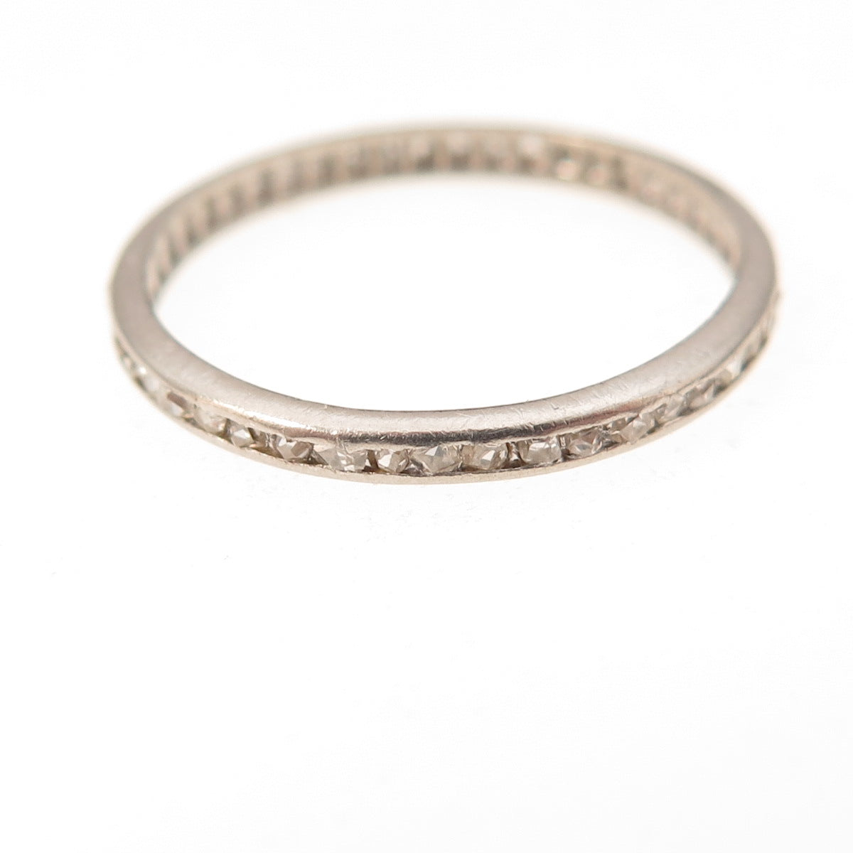 Platinum Antique Art Deco Real Diamond Stackable Eternity Band Ring Size 7