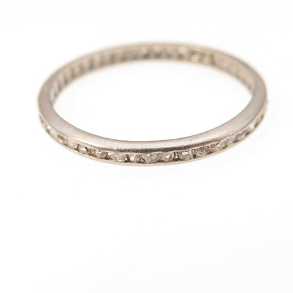 Platinum Antique Art Deco Real Diamond Stackable Eternity Band Ring Size 7