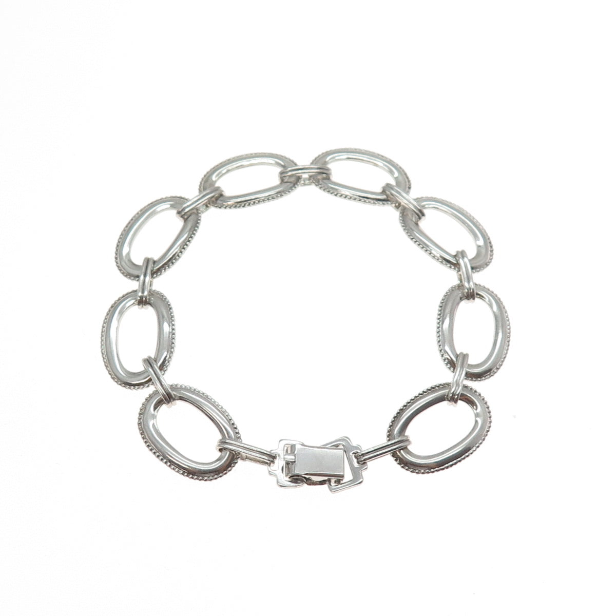 W. E. RICHARDS 925 Sterling Silver Antique Art Deco Oval Link Bracelet 6.75"
