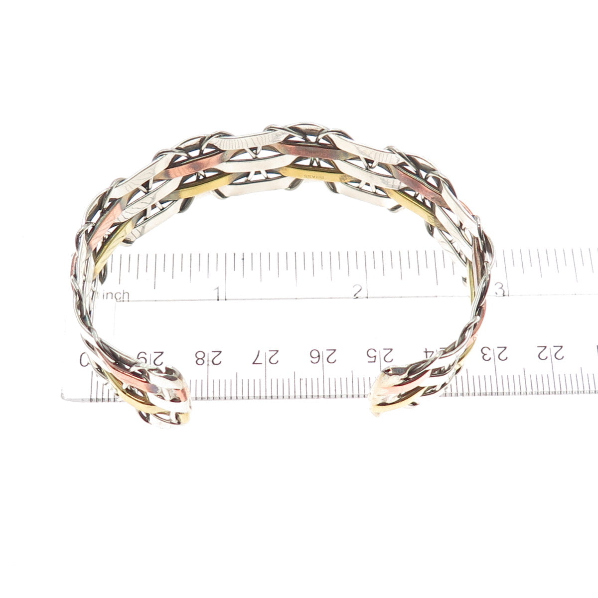 925 Sterling Silver 3-Tone Vintage Mexico Modernist Adjustable Bracelet 6.75"