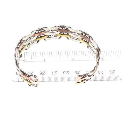 925 Sterling Silver 3-Tone Vintage Mexico Modernist Adjustable Bracelet 6.75"