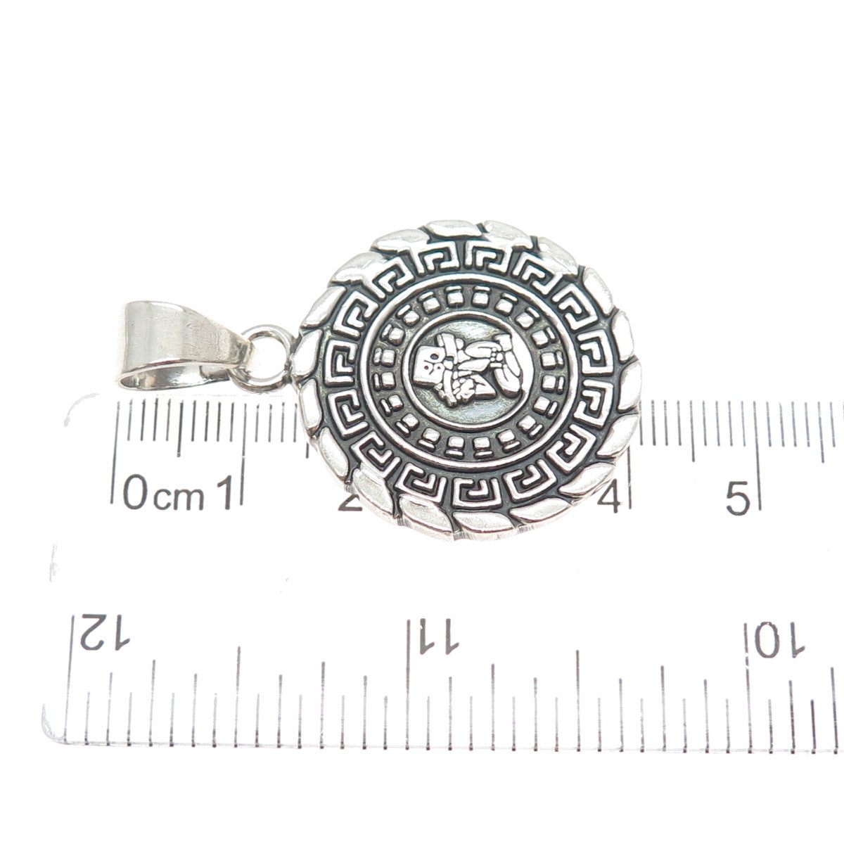 950 Silver Vintage Mexico Aztec Medal Oxidized Charm Pendant