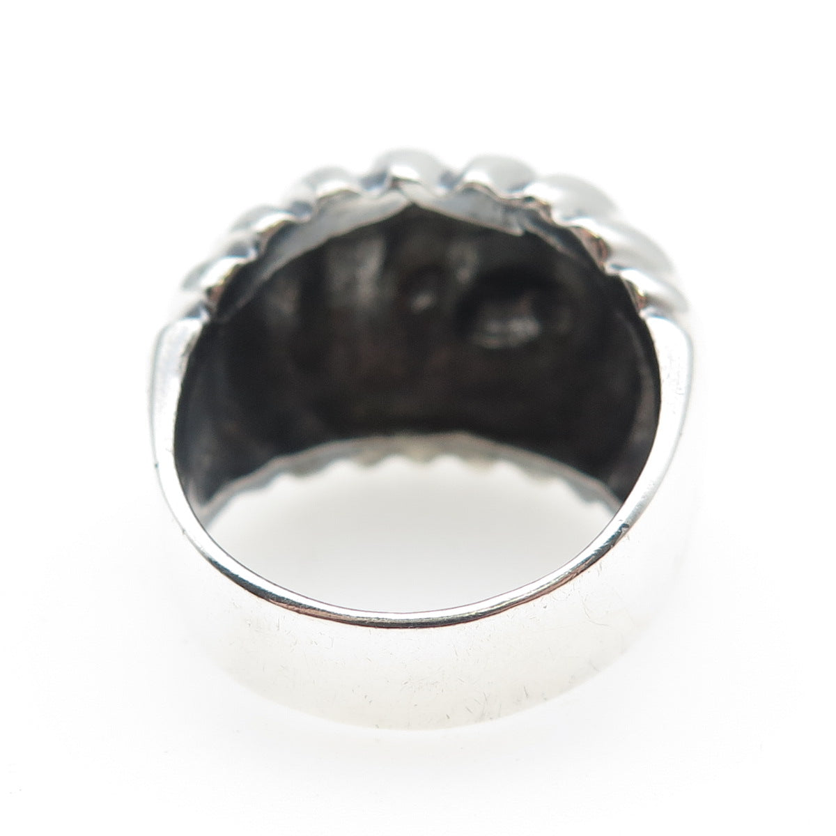 LARREY 925 Sterling Silver Vintage Mexico Modernist Dome Oxidized Ring Size 8.75