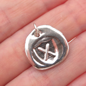 925 Sterling Silver Vintage Letter X Wax Seal Oxidized Charm Pendant